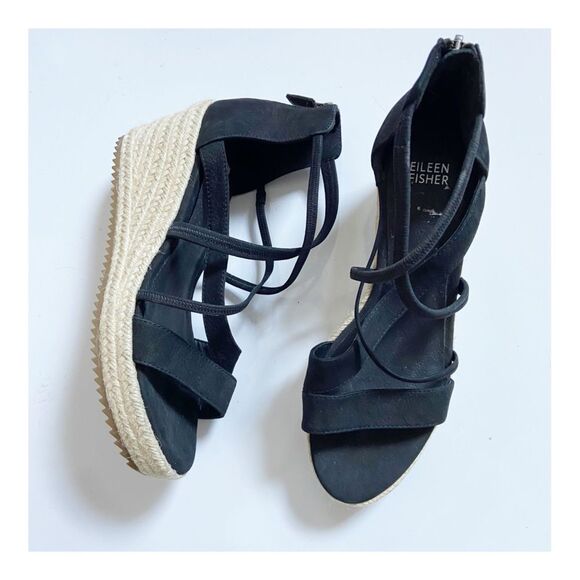 Eileen Fisher Wanda Tumbled Nubuck Espadrille Wedge Sandals size 8.5 - Picture 2 of 9